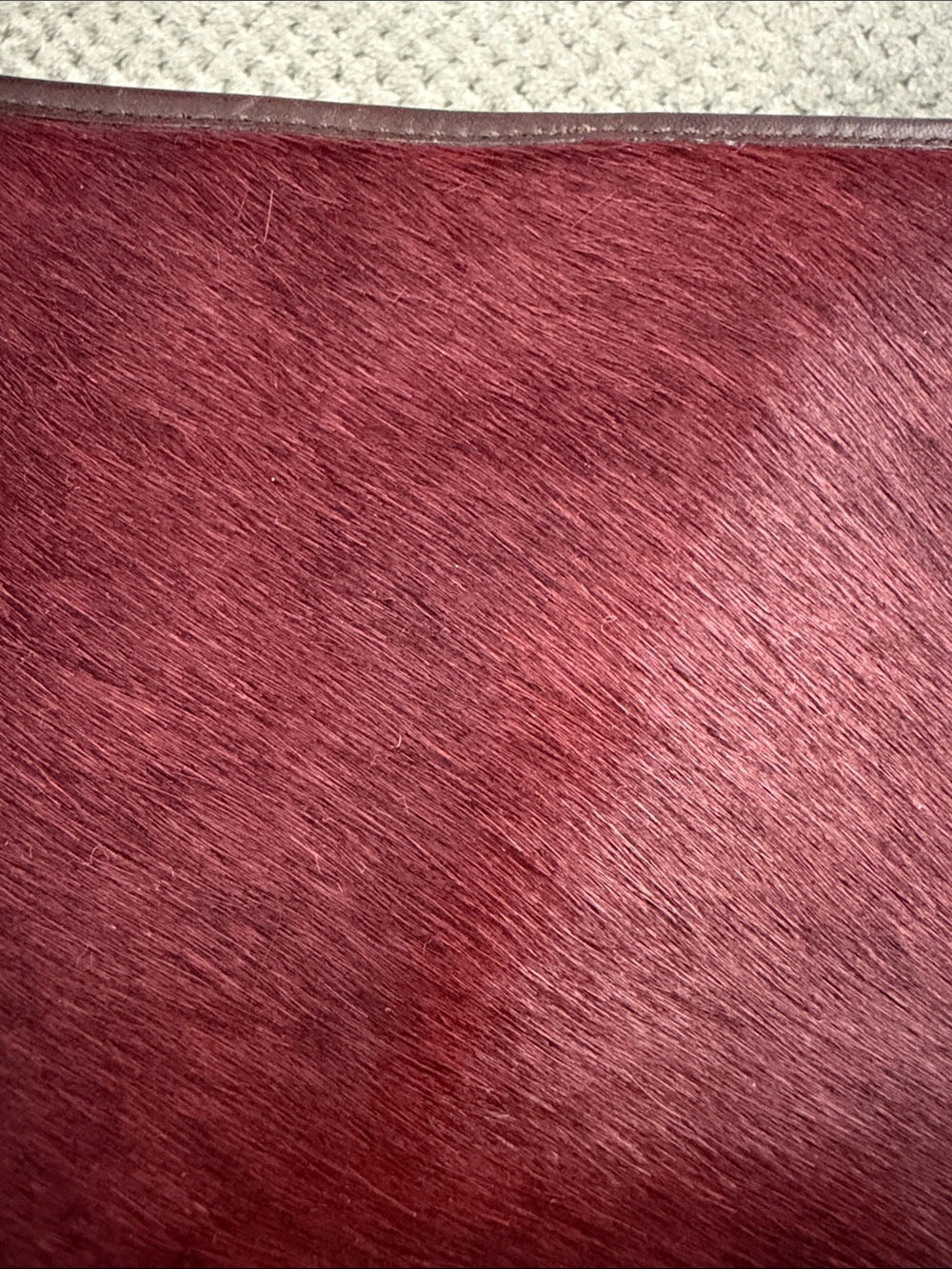 Maxx New York Burgundy Haircalf Shoulder Bag with Brown Trim - Picture 2 of 5